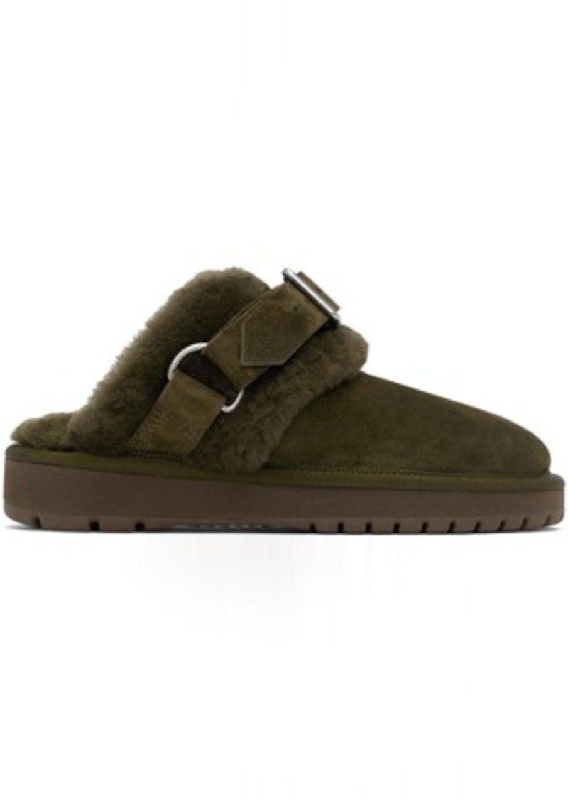 Burberry Green Suede & Shearling Chubby Slippers