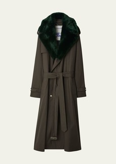 Burberry Kennington Trench Coat With Faux Fur Collar