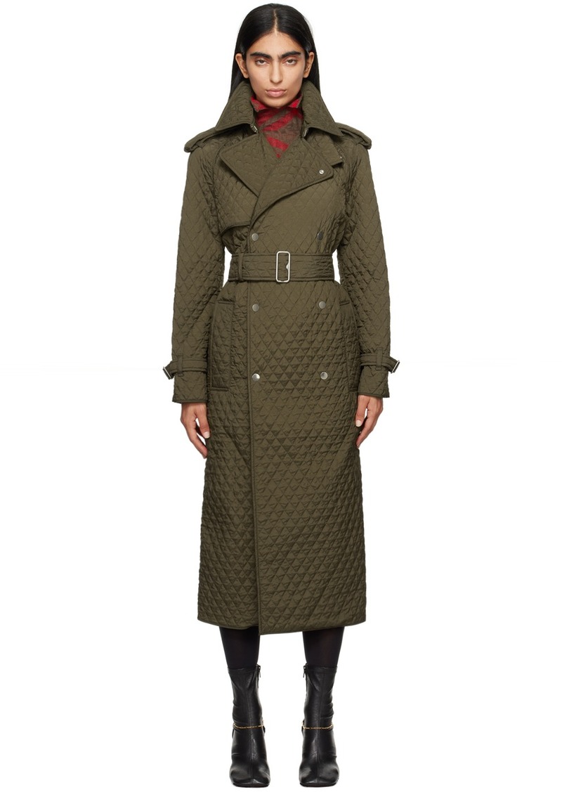 Burberry Khaki Long Quilted Trench Coat