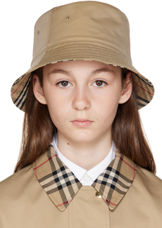 Burberry Kids Beige Check Reversible Bucket Hat