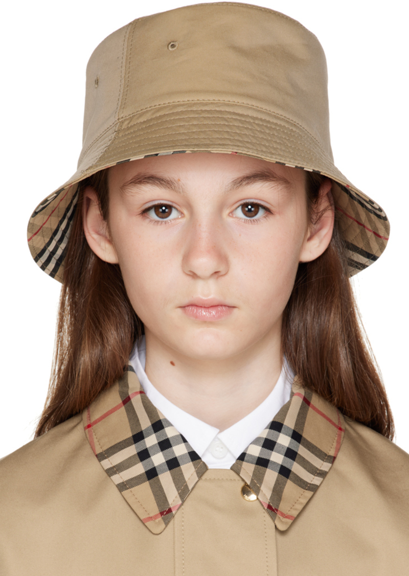 Burberry Kids Beige Check Reversible Bucket Hat