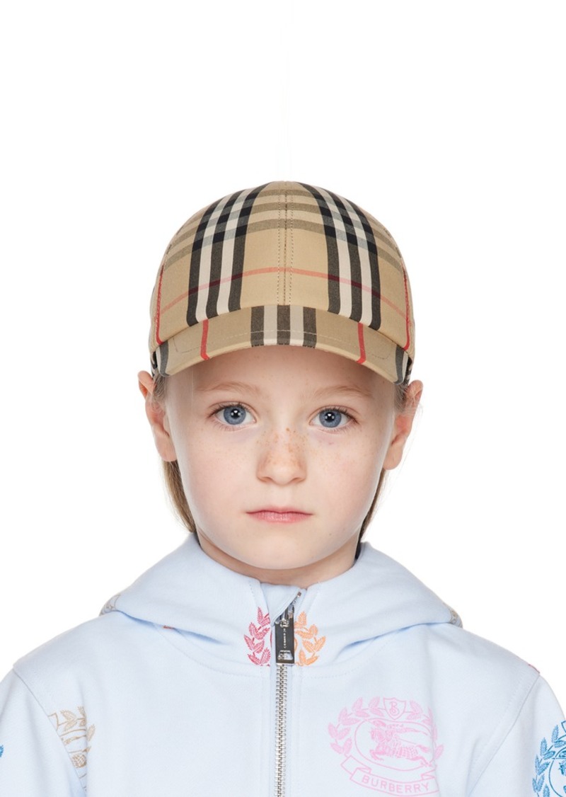 Burberry Kids Beige Vintage Check & Icon Stripe Cap