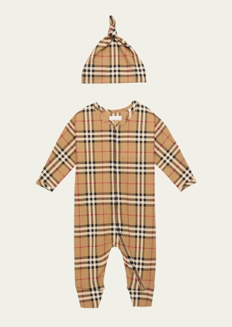 Burberry Kid's Claude Check-Print Coverall & Hat Set  Size Newborn-12M