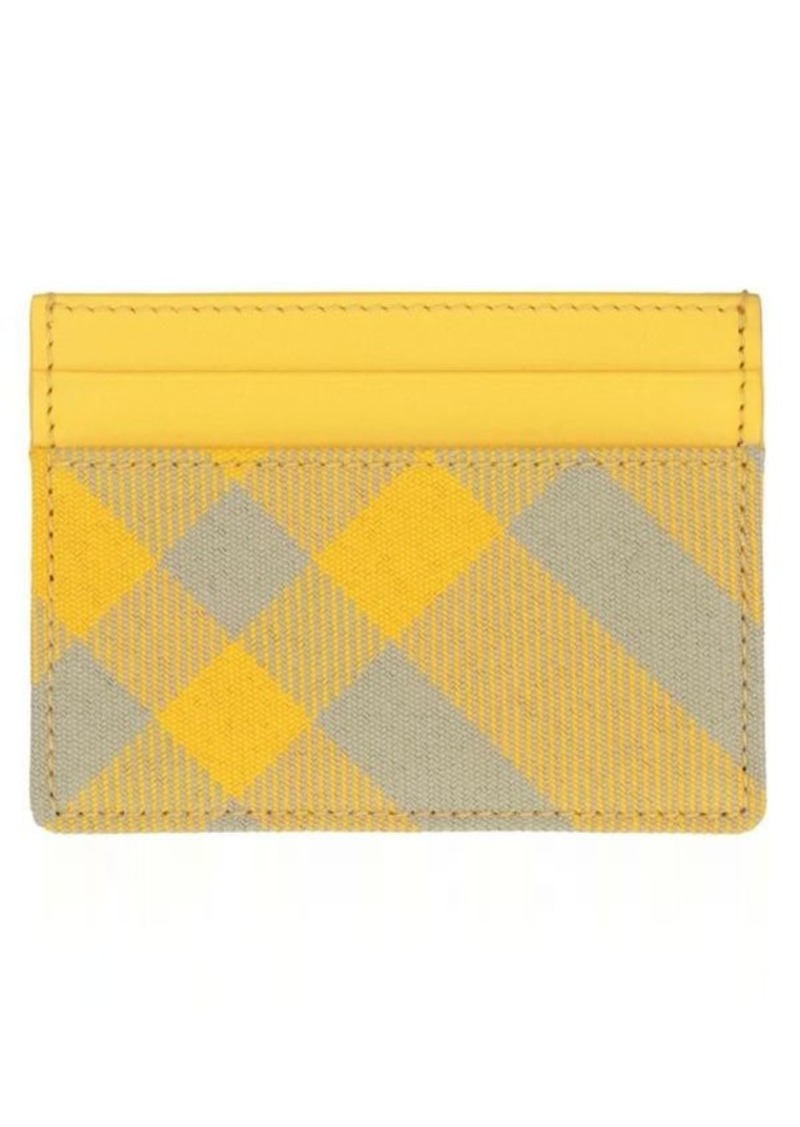BURBERRY LEATHER AND CHECKED FABRIC CARD HOLDER