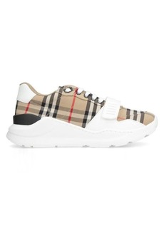 BURBERRY LEATHER AND FABRIC LOW-TOP SNEAKERS