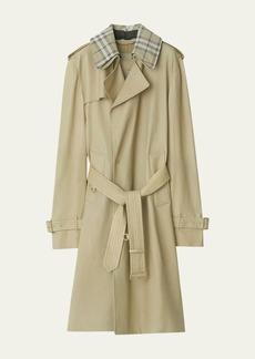 Burberry Leather Trench Coat with Check Collar