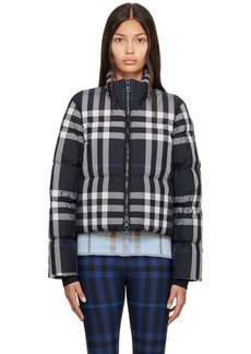 Burberry Navy Night Check Cropped Down Puffer Jacket
