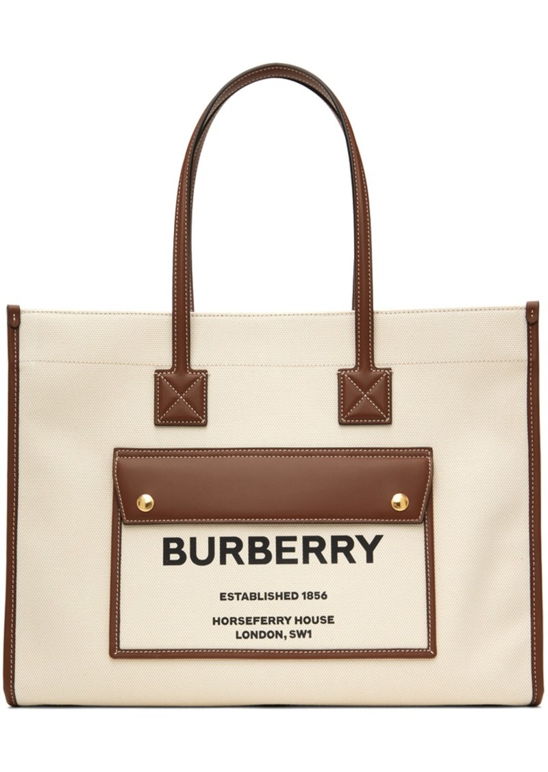 Burberry Off-White & Tan Medium Freya Tote