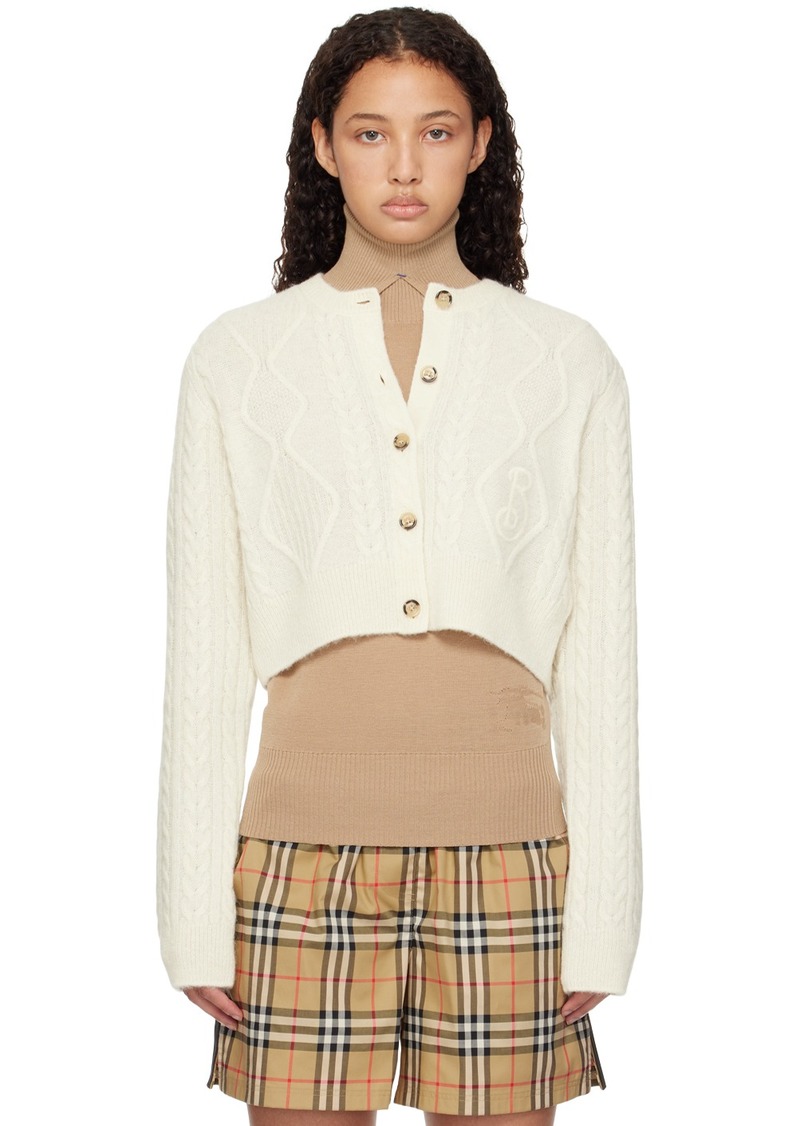 Burberry Off-White Cropped Aran Wool Blend Cardigan