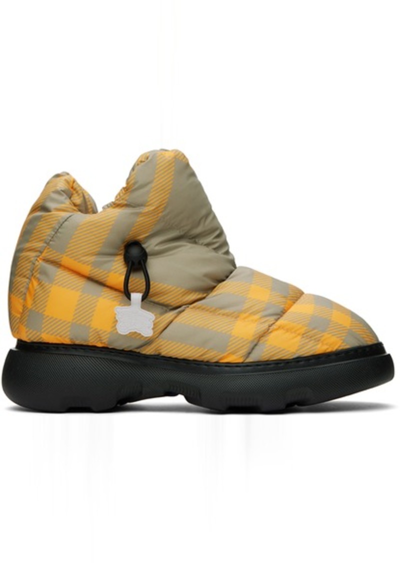 Burberry Orange & Taupe Check Pillow Boots