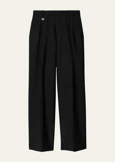 Burberry Pleated Straight-Leg Trousers with Coin Detail