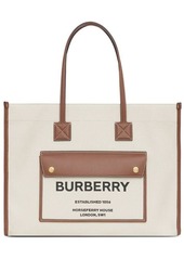 BURBERRY Pocket cotton and leather shopping bag