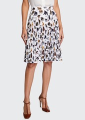 Burberry Rersby Monkey-Print Crepe De Chine Pleated Skirt