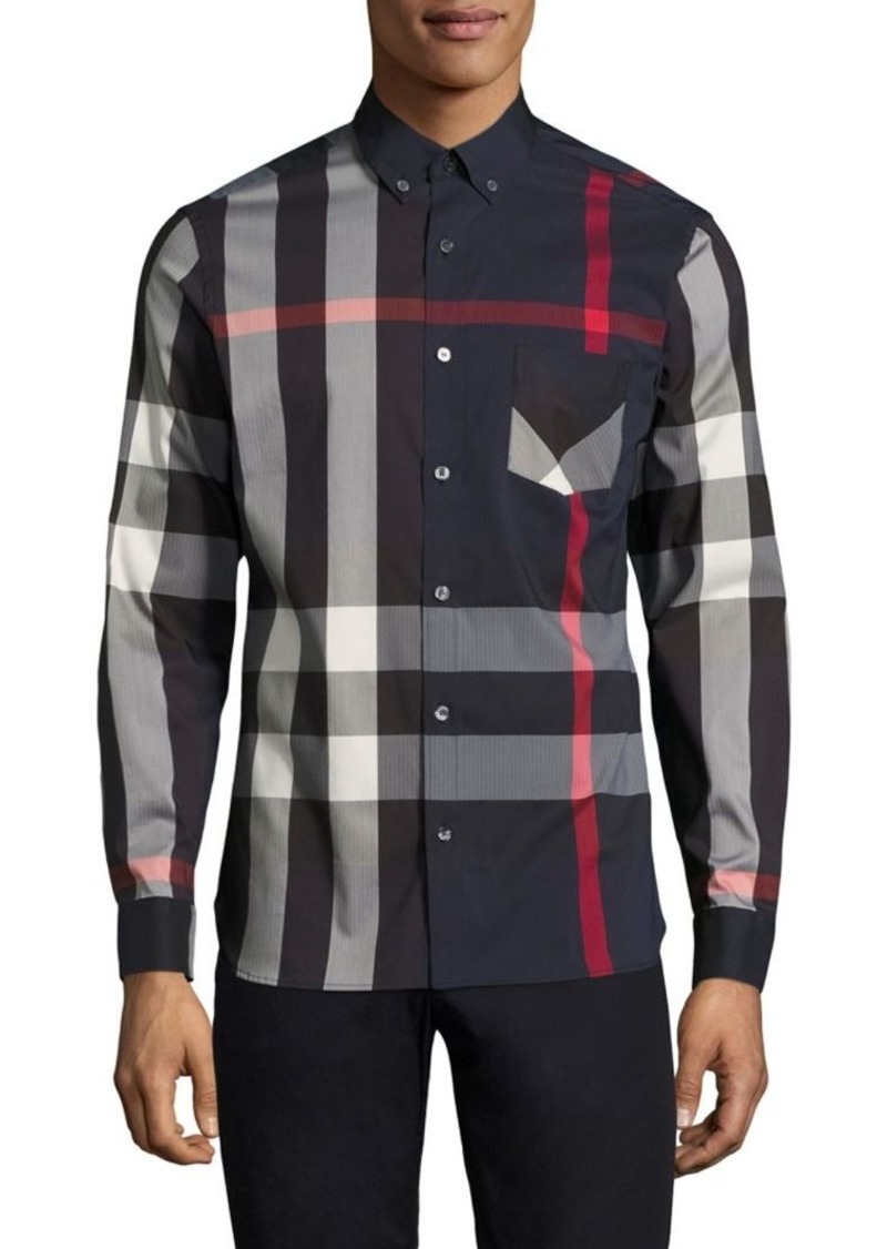 burberry check shirt red and charcoal