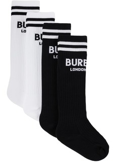 Burberry Two-Pack Kids Black & White Logo Technical Socks