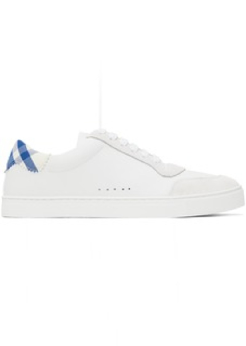 Burberry White & Blue Checked Sneakers