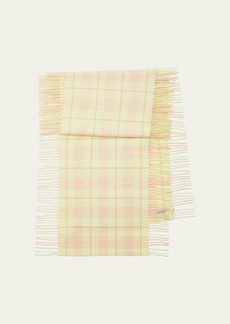 Burberry Yellow Washed Vintage Check Cashmere Fringe Scarf