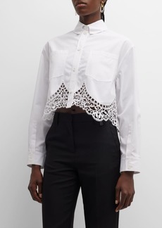 Burberry Button-Front Blouse with Lace Trim 