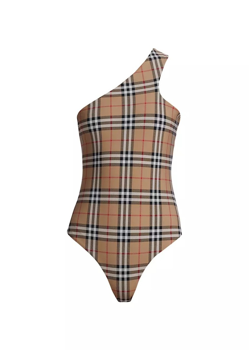 Burberry Candace One-Shoulder Check One-Piece Swimsuit