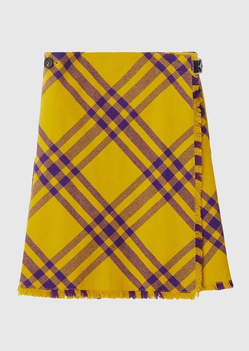 Burberry Check Fringed-Edge Kilt Wrap Skirt
