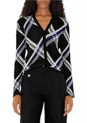 Burberry Check Rib-Knit Silk Cardigan