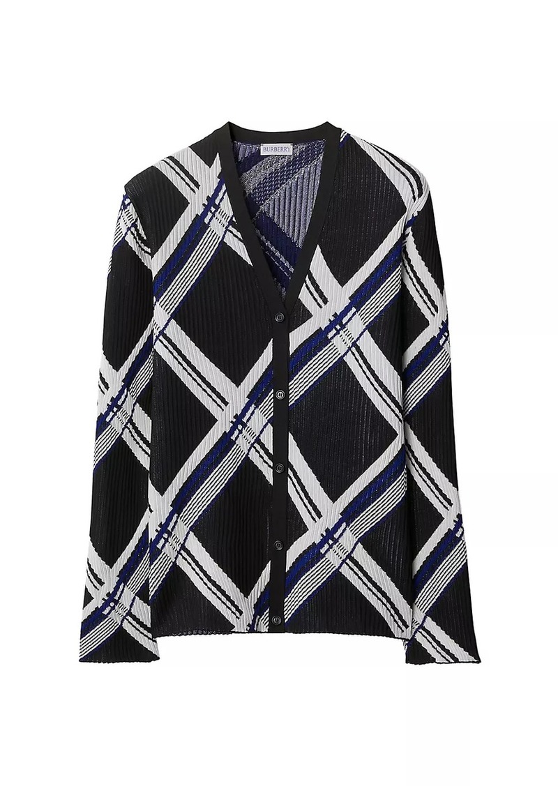 Burberry Check Rib-Knit Silk Cardigan