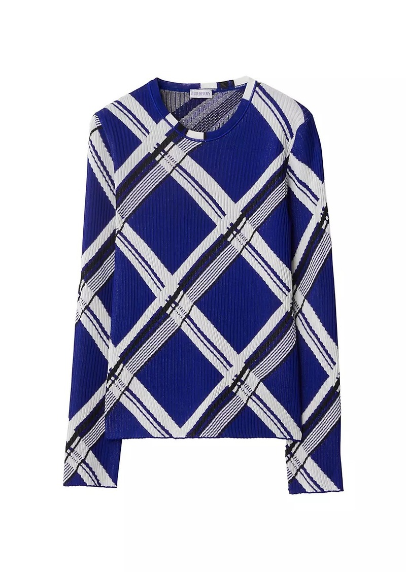 Burberry Check Rib-Knit Silk Top