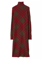 Burberry Check Turtleneck Rib-Knit Sweaterdress