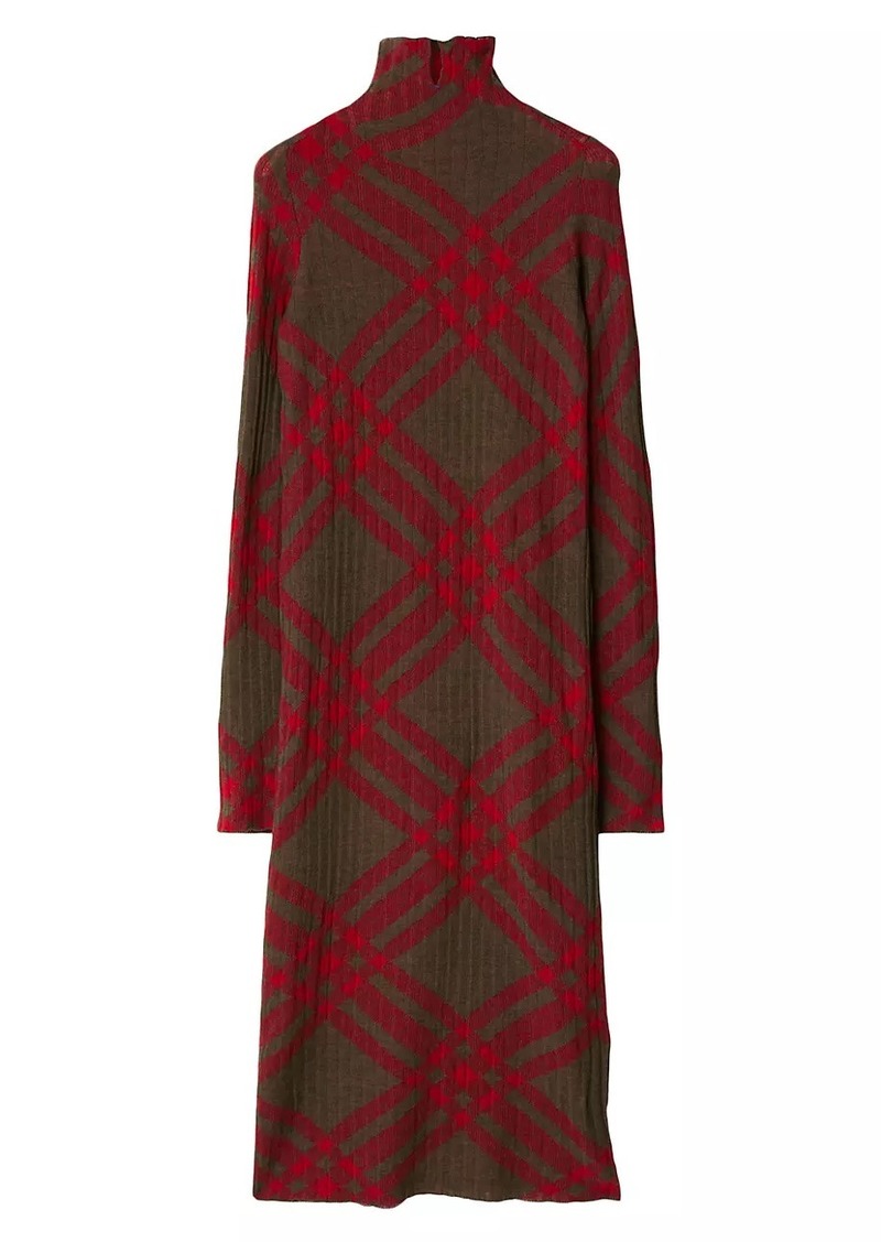 Burberry Check Turtleneck Rib-Knit Sweaterdress