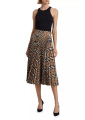 Burberry Check Wool-Blend Pleated Midi-Skirt