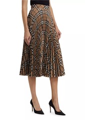 Burberry Check Wool-Blend Pleated Midi-Skirt