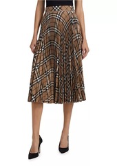 Burberry Check Wool-Blend Pleated Midi-Skirt