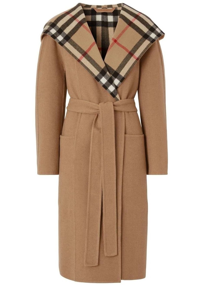 Burberry checked-detail wrap coat