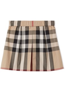Burberry checked pleated cotton skirt