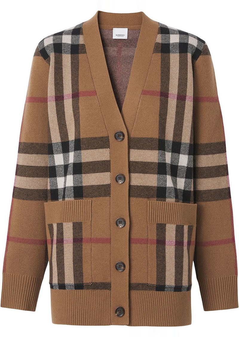Burberry checked wool-cashmere blend cardigan