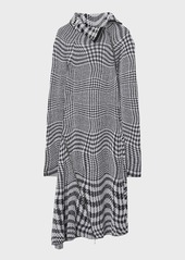 Burberry Degrade Wavy Check Long-Sleeve Midi Dress