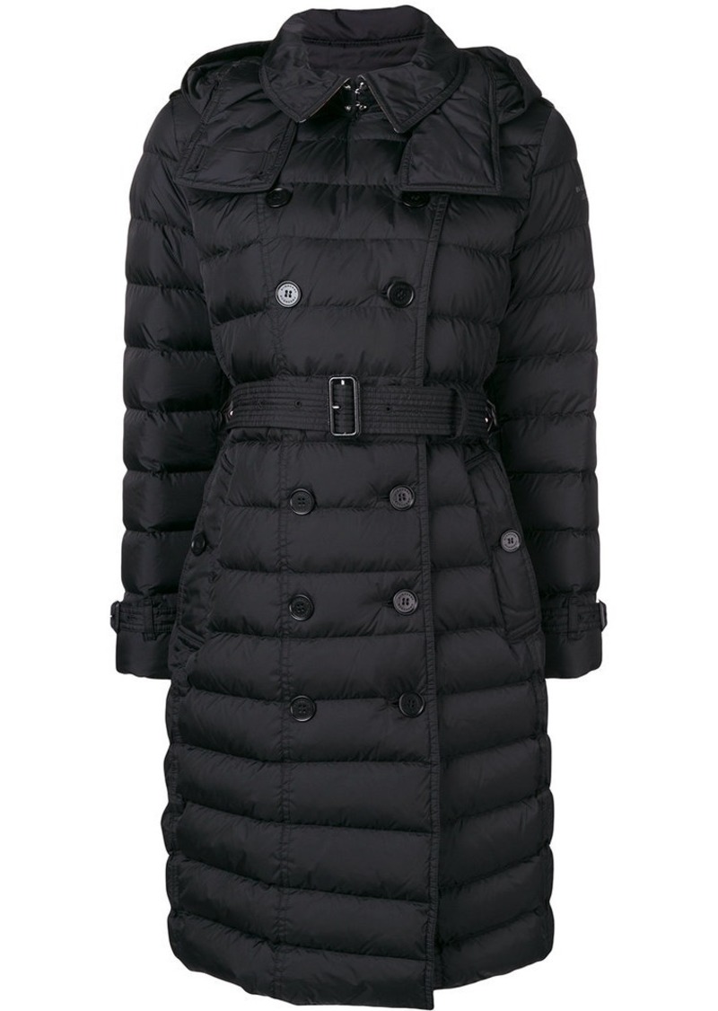 double-breasted belted puffer coat 