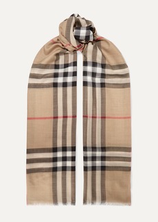 Burberry Frayed Checked Wool And Silk-blend Scarf