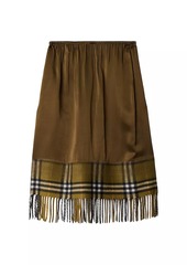 Burberry Fringed Satin Midi-Skirt