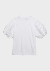 Burberry Girl's Combo Puff Sleeve Embroidered Lace Top, Size 3-14