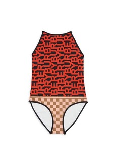 Burberry Girl's Logo & Check One Piece Swimsuit