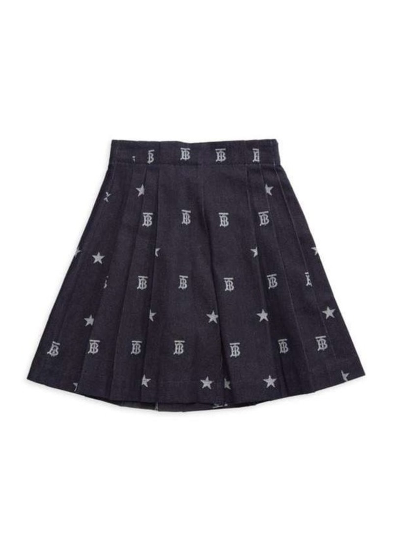 Burberry Girl's Logo Pleated Denim Skirt