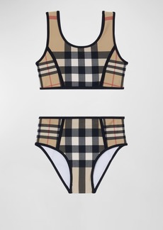 Burberry Girl's Noor Check-Print Two-Piece Swimsuit, Size 3-14