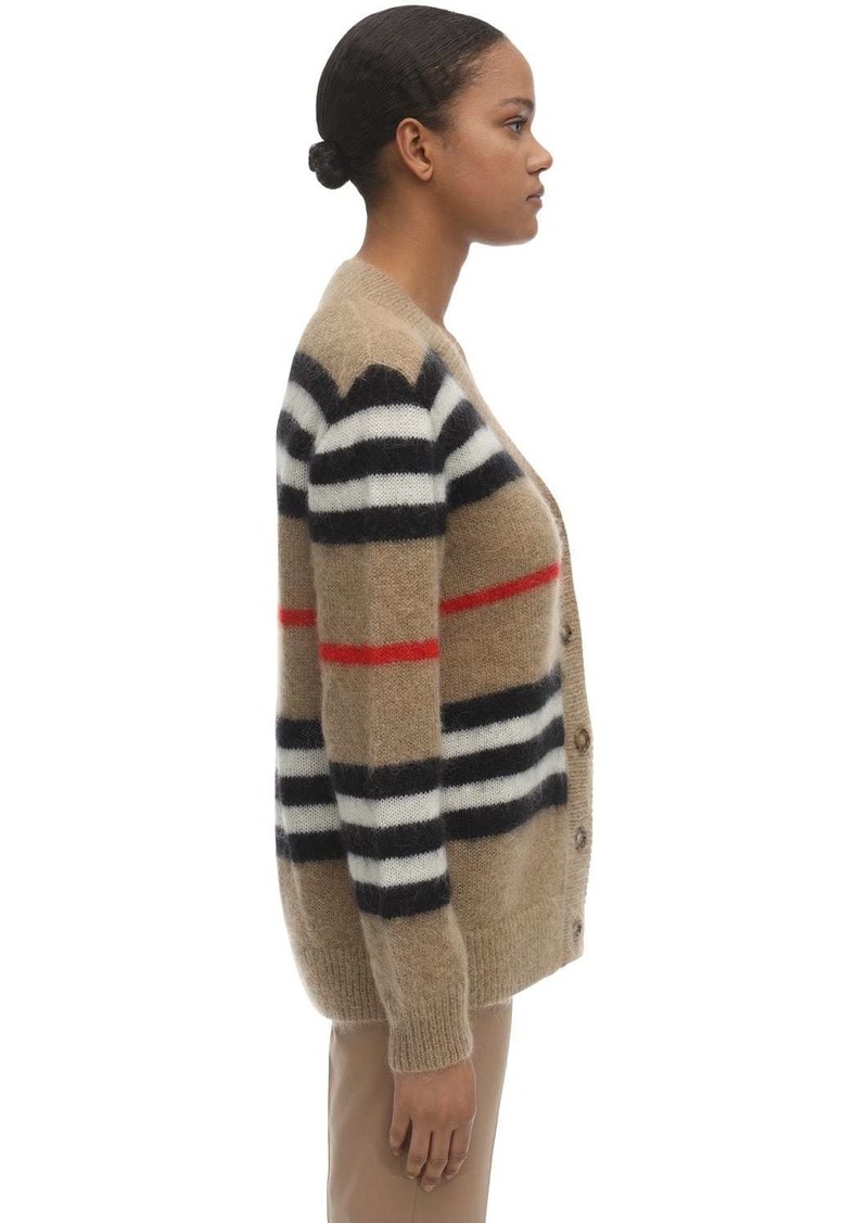 Burberry Icon Striped Mohair Blend Knit Cardigan | Sweaters