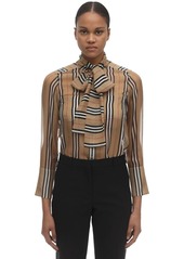Burberry Icon Striped Sheer Mulberry Silk Shirt