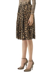 Burberry Leopard Print Stretch Silk Pleated Skirt