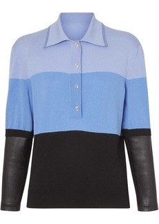 Burberry long-sleeve leather detail polo shirt