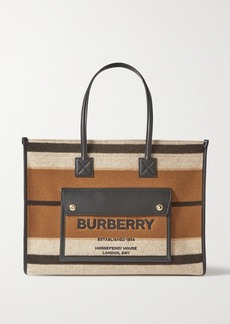 Burberry Medium Leather-trimmed Striped Wool Tote