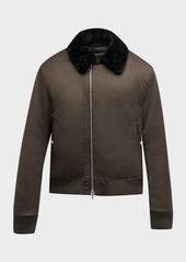 Burberry Men's Bomber Jacket with Shearling Collar