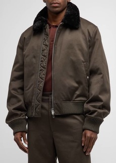 Burberry Men's Bomber Jacket with Shearling Collar